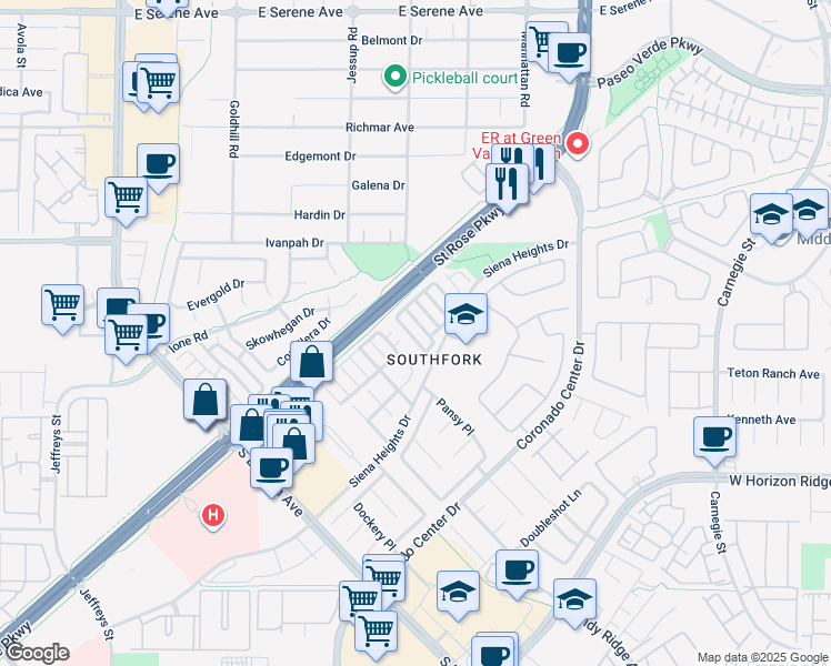 map of restaurants, bars, coffee shops, grocery stores, and more near 510 Cosmic Star Place in Henderson