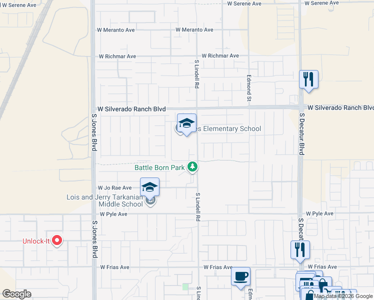 map of restaurants, bars, coffee shops, grocery stores, and more near 9811 Grey Sands Street in Las Vegas