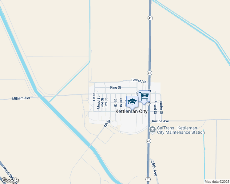 map of restaurants, bars, coffee shops, grocery stores, and more near 431 Milham Avenue in Kettleman City
