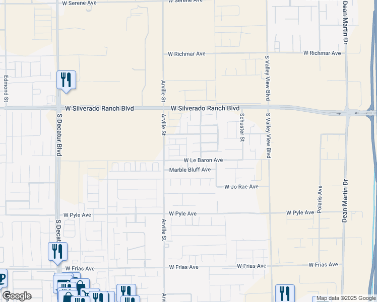 map of restaurants, bars, coffee shops, grocery stores, and more near Kings Glen Street in Las Vegas