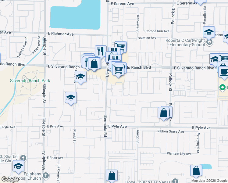 map of restaurants, bars, coffee shops, grocery stores, and more near 9850 Bermuda Road in Las Vegas