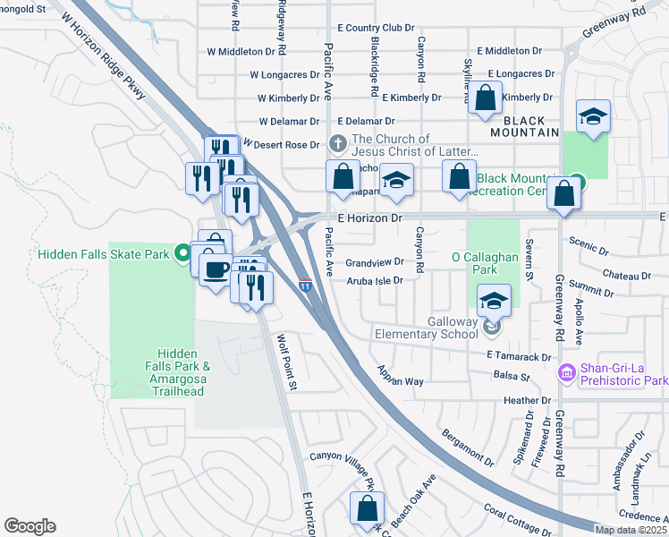 map of restaurants, bars, coffee shops, grocery stores, and more near 106 Grandview Drive in Henderson