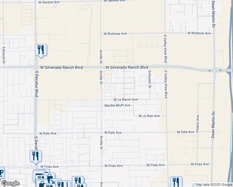 map of restaurants, bars, coffee shops, grocery stores, and more near Kings Glen Street in Las Vegas