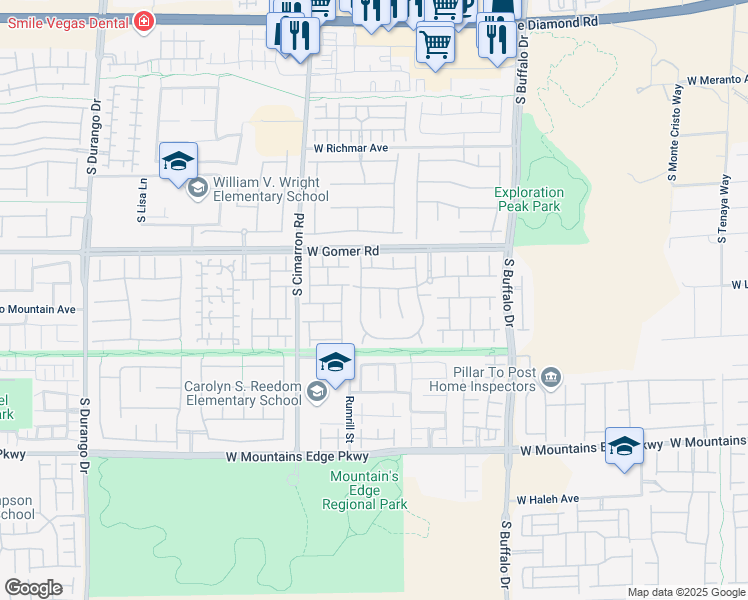 map of restaurants, bars, coffee shops, grocery stores, and more near 9801 South Crescent Lodge Court in Las Vegas
