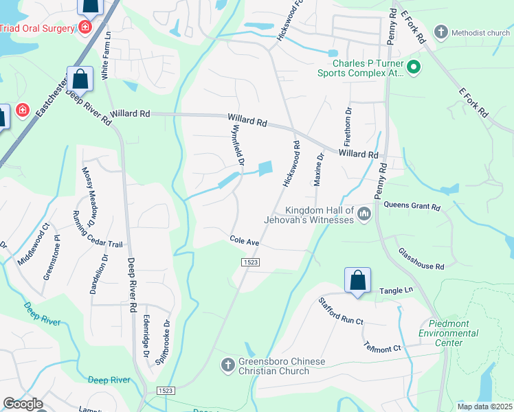 map of restaurants, bars, coffee shops, grocery stores, and more near 2201 Hickswood Road in High Point