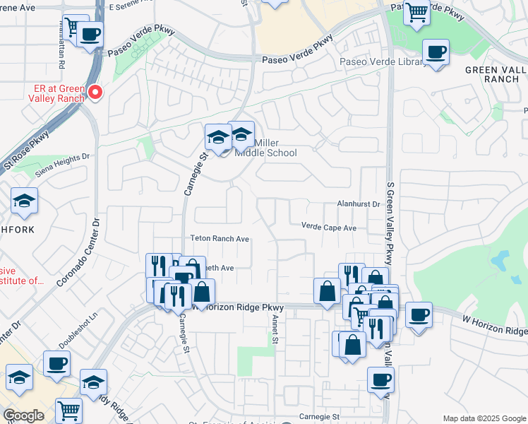 map of restaurants, bars, coffee shops, grocery stores, and more near 494 Annet Street in Henderson
