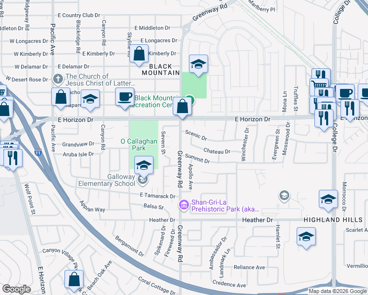map of restaurants, bars, coffee shops, grocery stores, and more near 615 Greenway Road in Henderson
