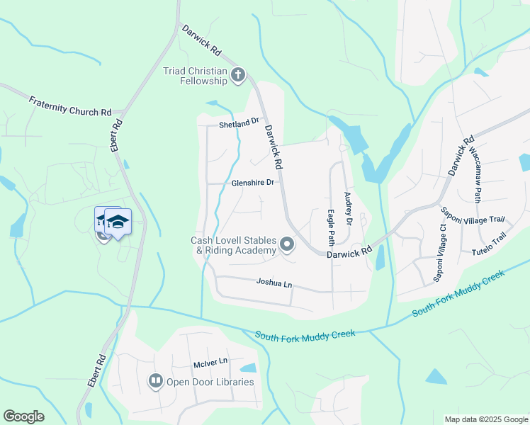 map of restaurants, bars, coffee shops, grocery stores, and more near 2245 Waldenshire Road in Winston-Salem