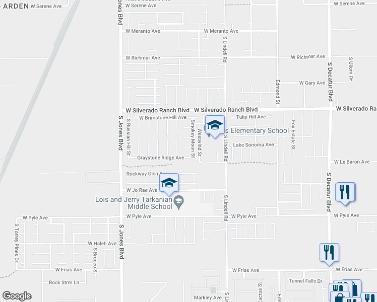 map of restaurants, bars, coffee shops, grocery stores, and more near 5623 Camilla Cellars Court in Las Vegas