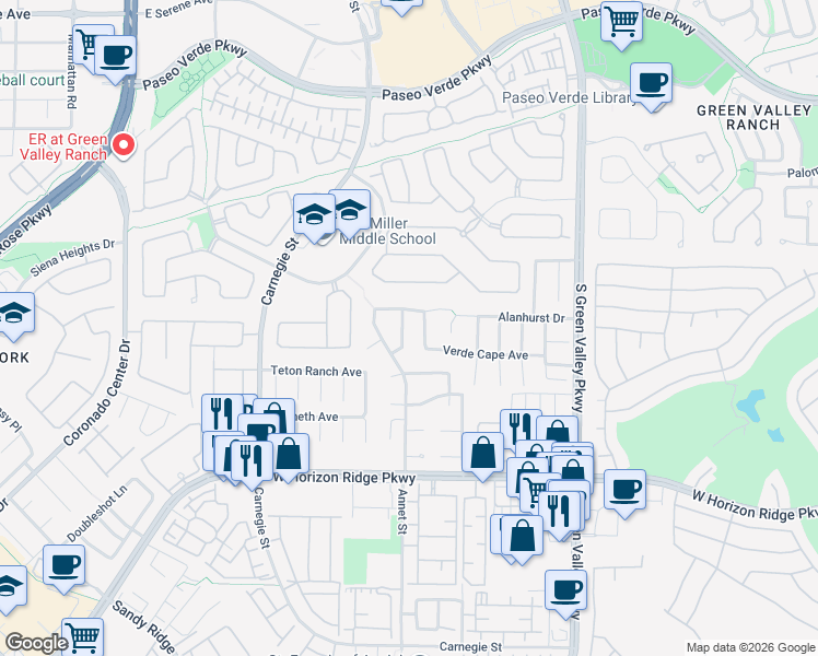 map of restaurants, bars, coffee shops, grocery stores, and more near 492 Grassrange Lane in Henderson