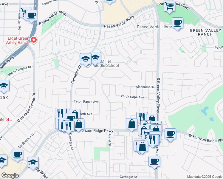 map of restaurants, bars, coffee shops, grocery stores, and more near 492 Grassrange Lane in Henderson