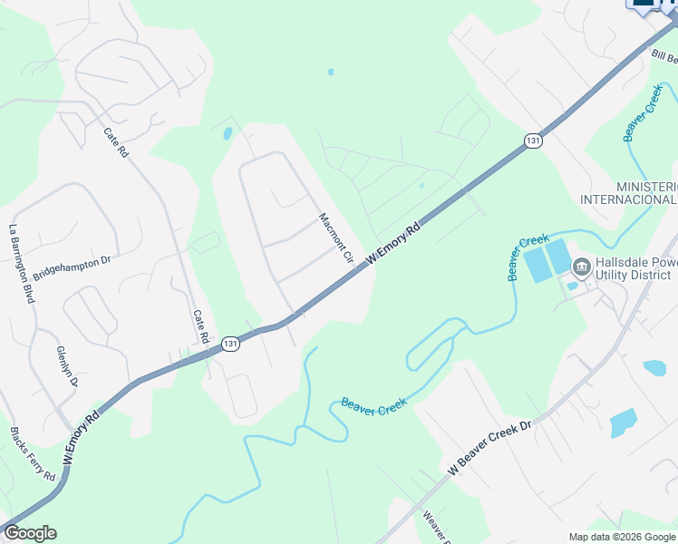 map of restaurants, bars, coffee shops, grocery stores, and more near 4905 W Emory Rd in Powell