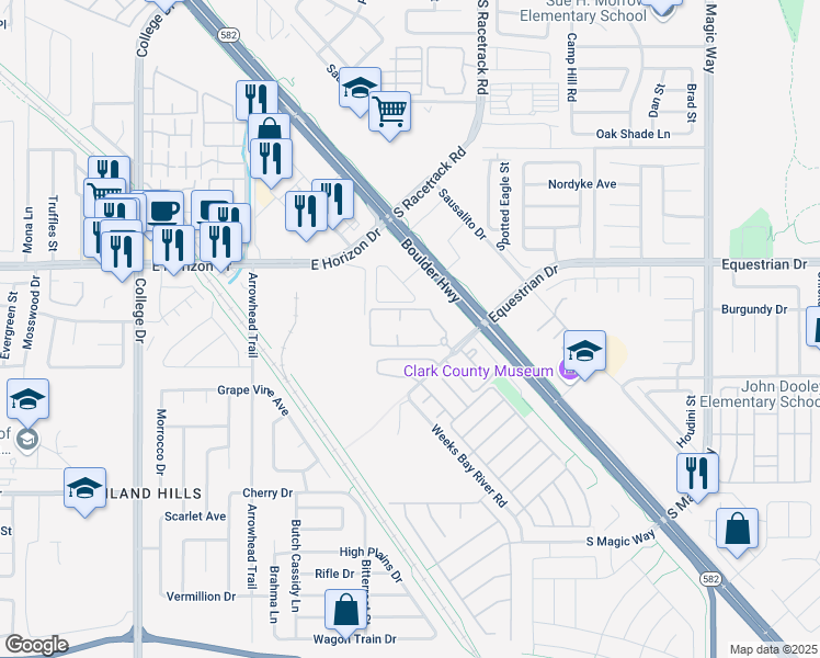map of restaurants, bars, coffee shops, grocery stores, and more near 990 Equestrian Drive in Henderson