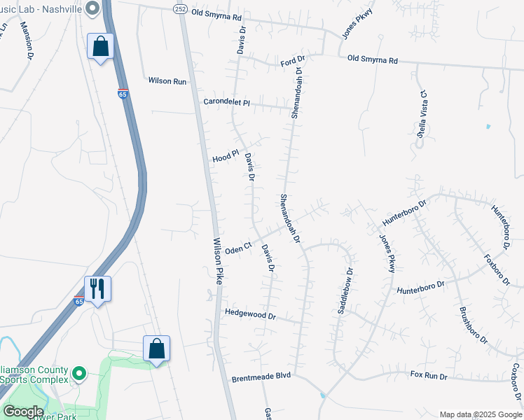 map of restaurants, bars, coffee shops, grocery stores, and more near 704 Davis Drive in Brentwood