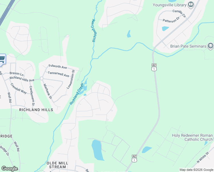 map of restaurants, bars, coffee shops, grocery stores, and more near 1221 Shadow Shade Drive in Youngsville