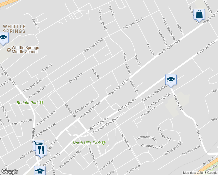 map of restaurants, bars, coffee shops, grocery stores, and more near 3262 Thomas Hill Way in Knoxville