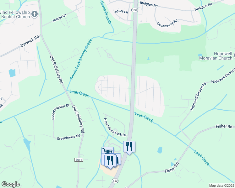 map of restaurants, bars, coffee shops, grocery stores, and more near 4036 Village Park Court in Winston-Salem