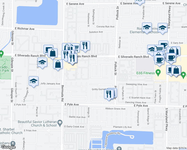 map of restaurants, bars, coffee shops, grocery stores, and more near 9858 Bradford Summit Street in Las Vegas