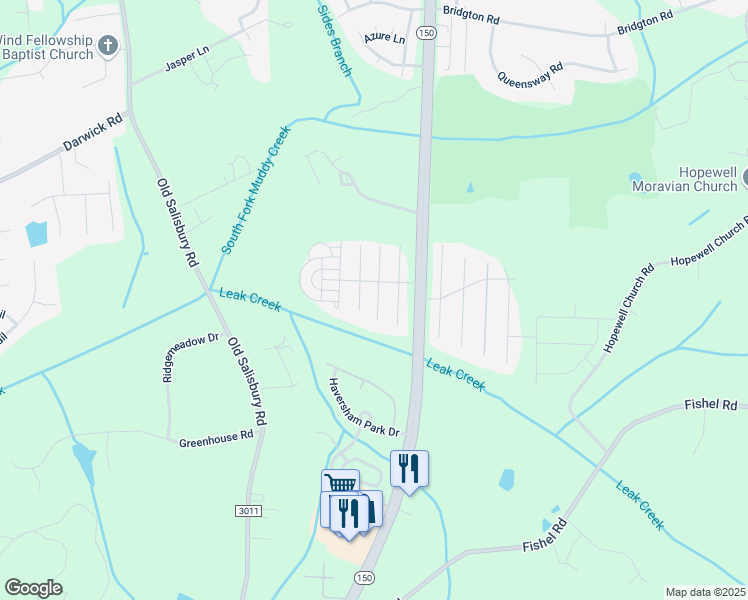 map of restaurants, bars, coffee shops, grocery stores, and more near 4036 Village Park Court in Winston-Salem