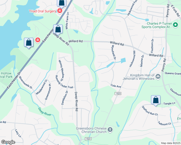 map of restaurants, bars, coffee shops, grocery stores, and more near 3136 Rock Pond Circle in High Point