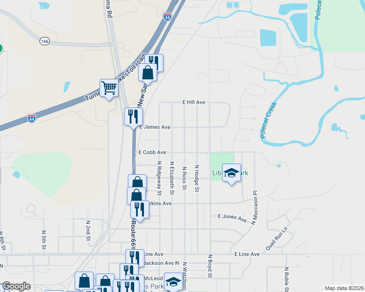 map of restaurants, bars, coffee shops, grocery stores, and more near 808 North Ross Street in Sapulpa