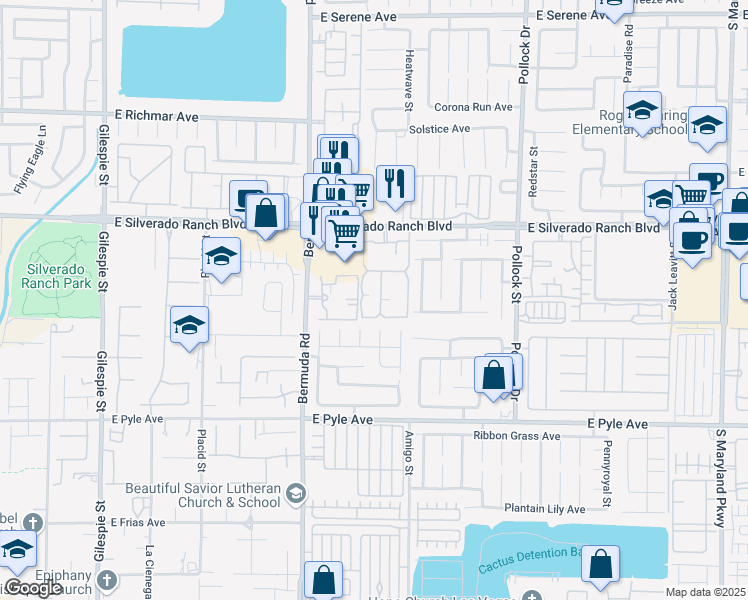 map of restaurants, bars, coffee shops, grocery stores, and more near 555 East Silverado Ranch Boulevard in Las Vegas