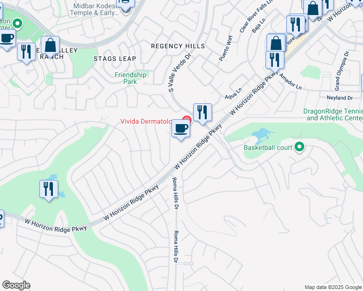 map of restaurants, bars, coffee shops, grocery stores, and more near 1770 West Horizon Ridge Parkway in Henderson
