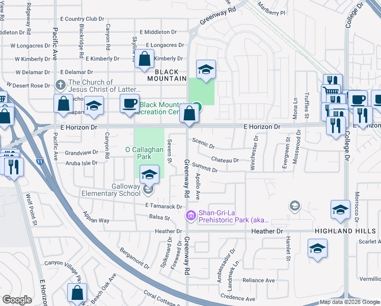 map of restaurants, bars, coffee shops, grocery stores, and more near 615 Greenway Road in Henderson