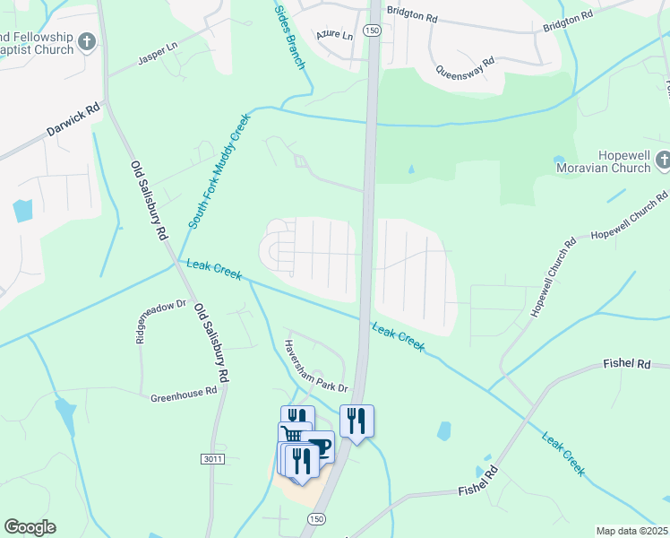 map of restaurants, bars, coffee shops, grocery stores, and more near 4031 Village Park Court in Winston-Salem