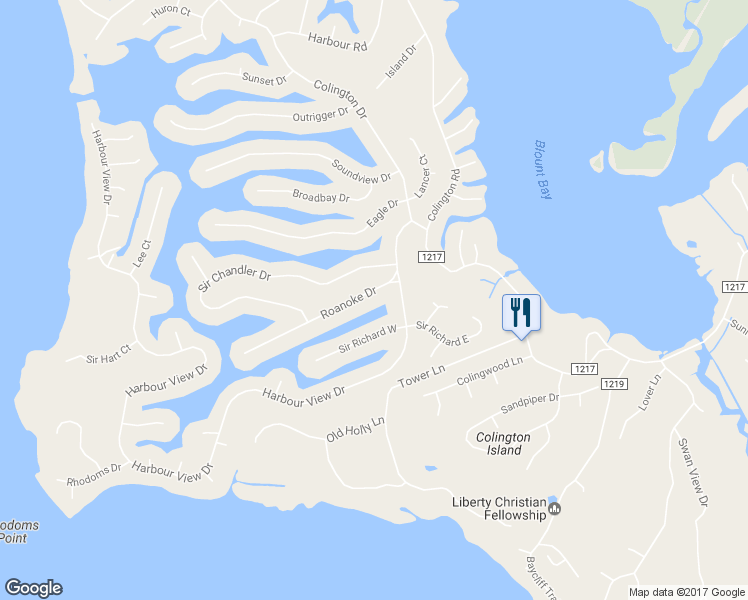 map of restaurants, bars, coffee shops, grocery stores, and more near 111 Roanoke Drive in Kill Devil Hills