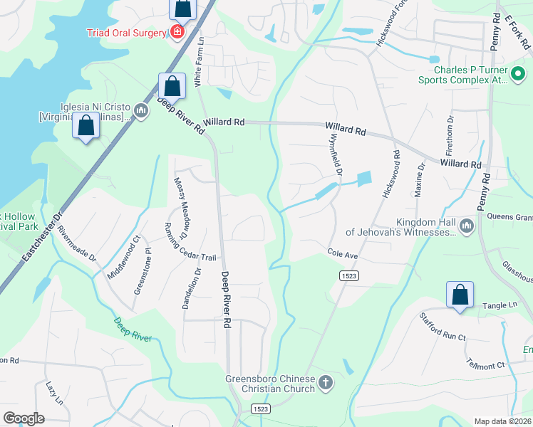 map of restaurants, bars, coffee shops, grocery stores, and more near 3131 Rock Pond Circle in High Point