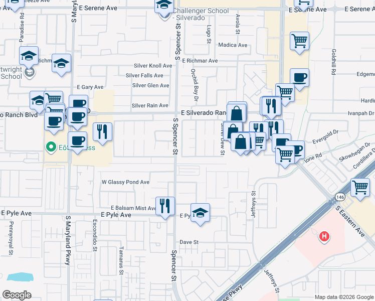 map of restaurants, bars, coffee shops, grocery stores, and more near 1851 Silver Cactus Street in Las Vegas