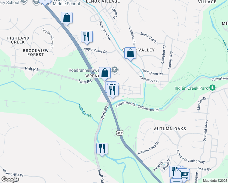 map of restaurants, bars, coffee shops, grocery stores, and more near 8100 Lenox Creekside Drive in Nashville