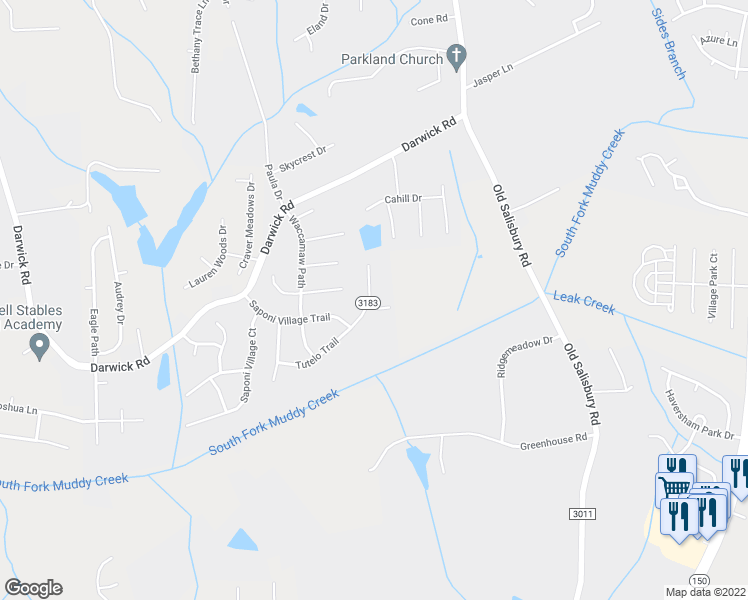 map of restaurants, bars, coffee shops, grocery stores, and more near 5110 Tutelo Trail in Winston-Salem