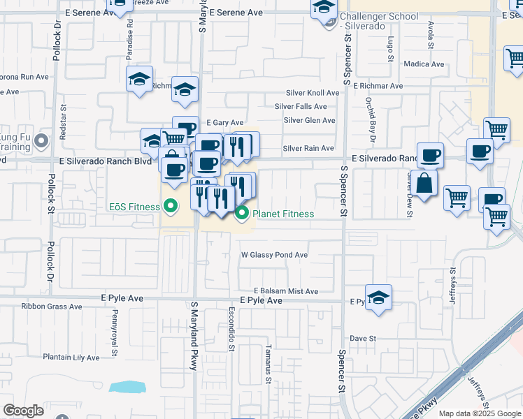 map of restaurants, bars, coffee shops, grocery stores, and more near 9840 Ramhorn Canyon Street in Las Vegas
