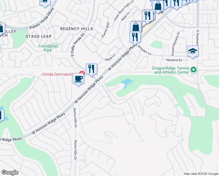 map of restaurants, bars, coffee shops, grocery stores, and more near 491 Toucan Ridge Court in Henderson
