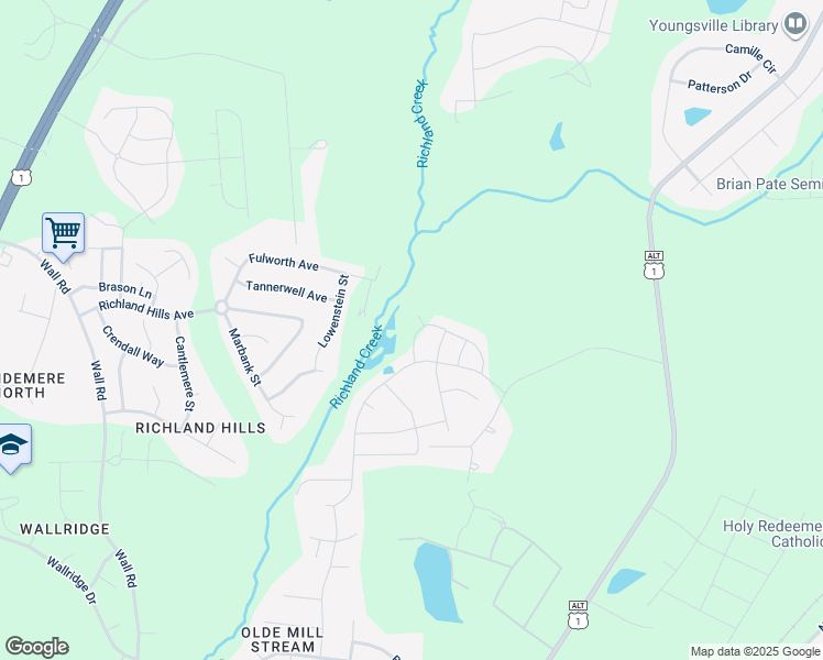 map of restaurants, bars, coffee shops, grocery stores, and more near 1121 Shadow Shade Drive in Youngsville