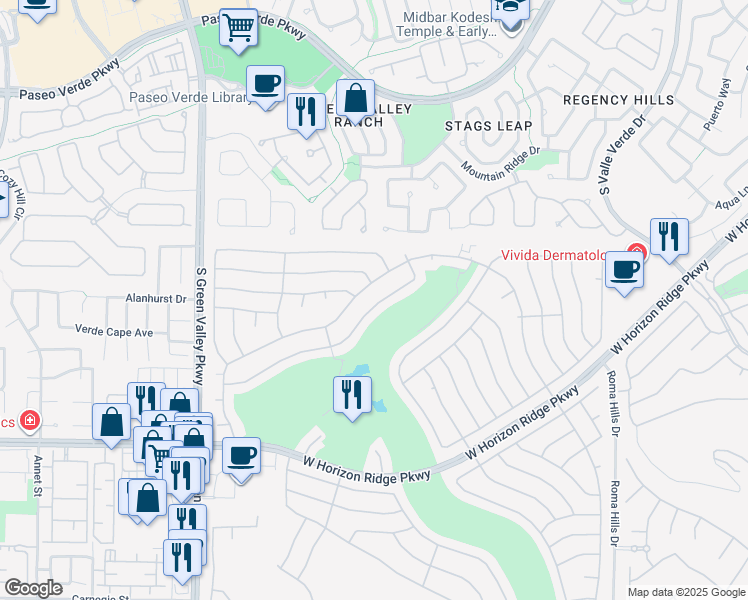 map of restaurants, bars, coffee shops, grocery stores, and more near 2106 Eagle Watch Drive in Henderson