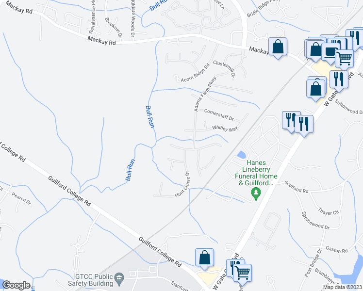 map of restaurants, bars, coffee shops, grocery stores, and more near 5606 Wellsley Drive West in Greensboro