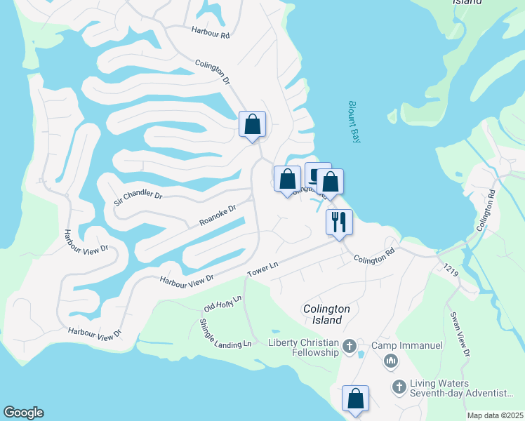 map of restaurants, bars, coffee shops, grocery stores, and more near 307 Harbour View Drive in Kill Devil Hills