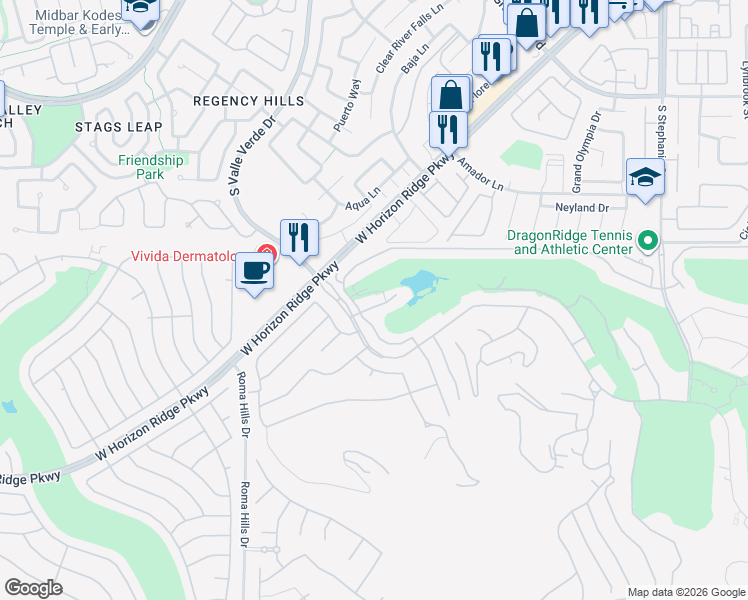 map of restaurants, bars, coffee shops, grocery stores, and more near 483 Toucan Ridge Court in Henderson