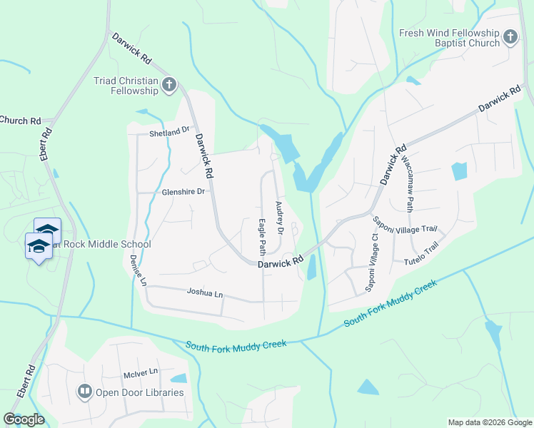 map of restaurants, bars, coffee shops, grocery stores, and more near 4742 Audrey Drive in Winston-Salem