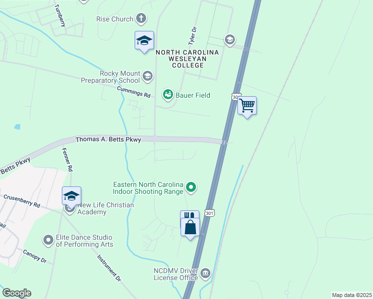 map of restaurants, bars, coffee shops, grocery stores, and more near 113 Breckenridge Court in Rocky Mount