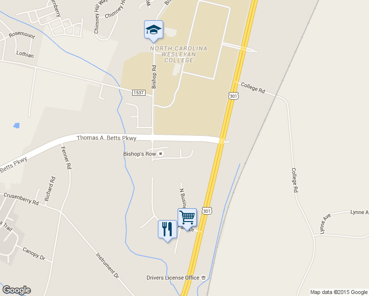map of restaurants, bars, coffee shops, grocery stores, and more near 113 Breckenridge Court in Rocky Mount
