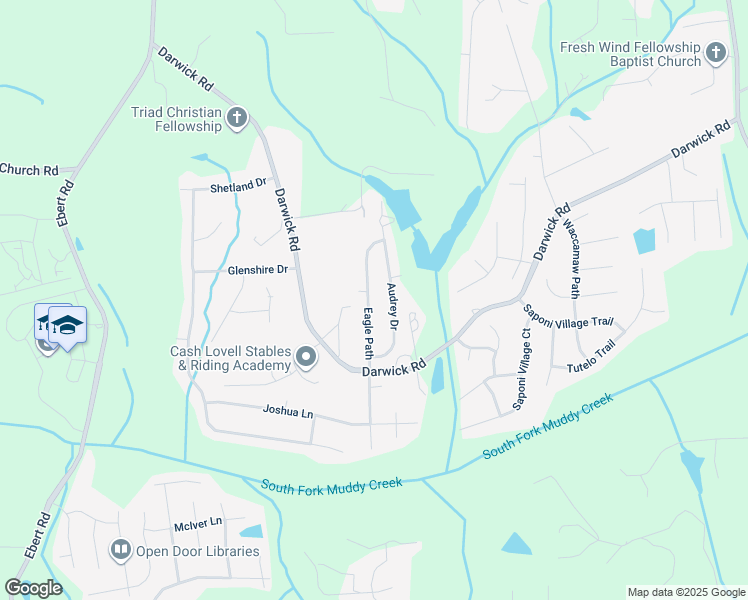 map of restaurants, bars, coffee shops, grocery stores, and more near 4711 Eagle Path in Winston-Salem