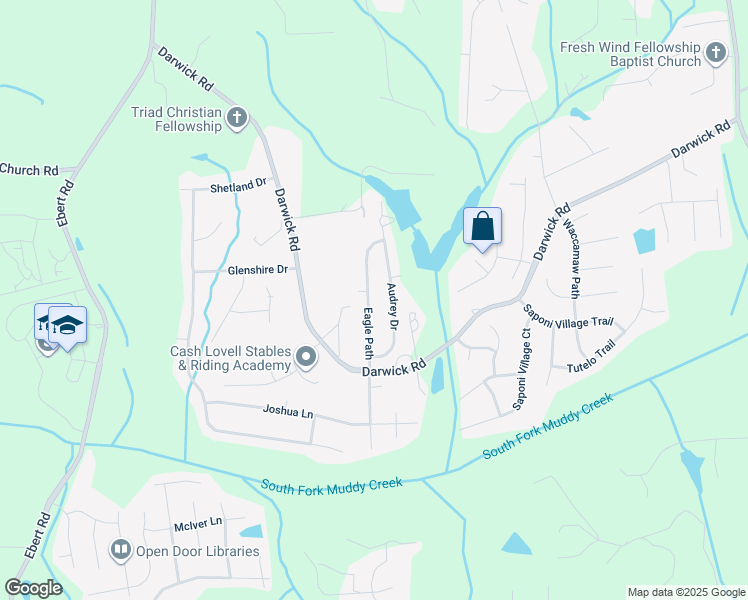 map of restaurants, bars, coffee shops, grocery stores, and more near 4711 Eagle Path in Winston-Salem