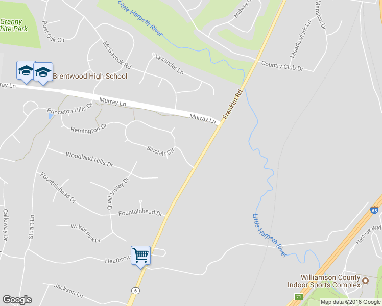 map of restaurants, bars, coffee shops, grocery stores, and more near 5106 Pickney Drive in Brentwood