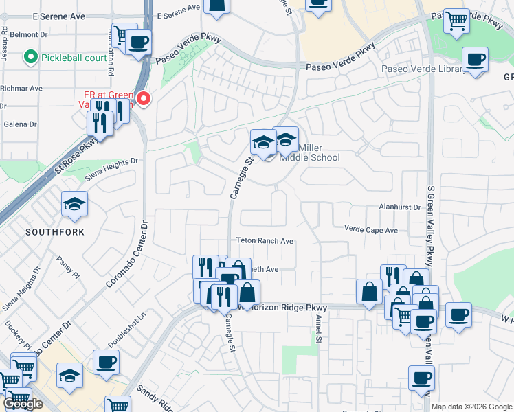 map of restaurants, bars, coffee shops, grocery stores, and more near 436 Beardsley Circle in Henderson