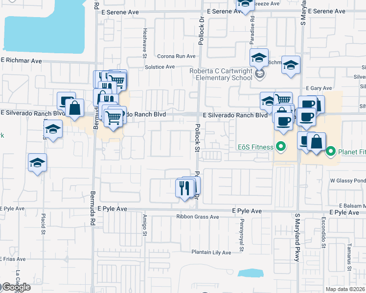 map of restaurants, bars, coffee shops, grocery stores, and more near 9812 Cordova Vista Court in Las Vegas