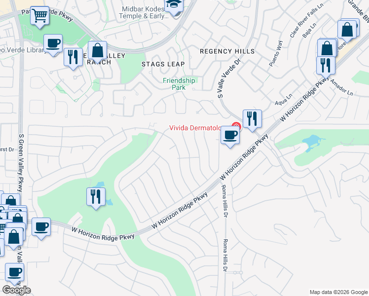 map of restaurants, bars, coffee shops, grocery stores, and more near 2017 High Mesa Drive in Henderson